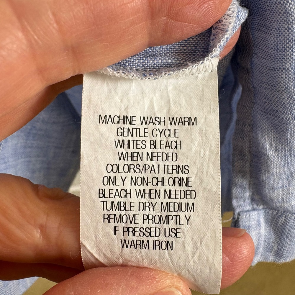 Bullington Linen Shirt Men's L Blue Short-Sleeve Button-Up Coastal Summer Resort - Picture 8 of 8